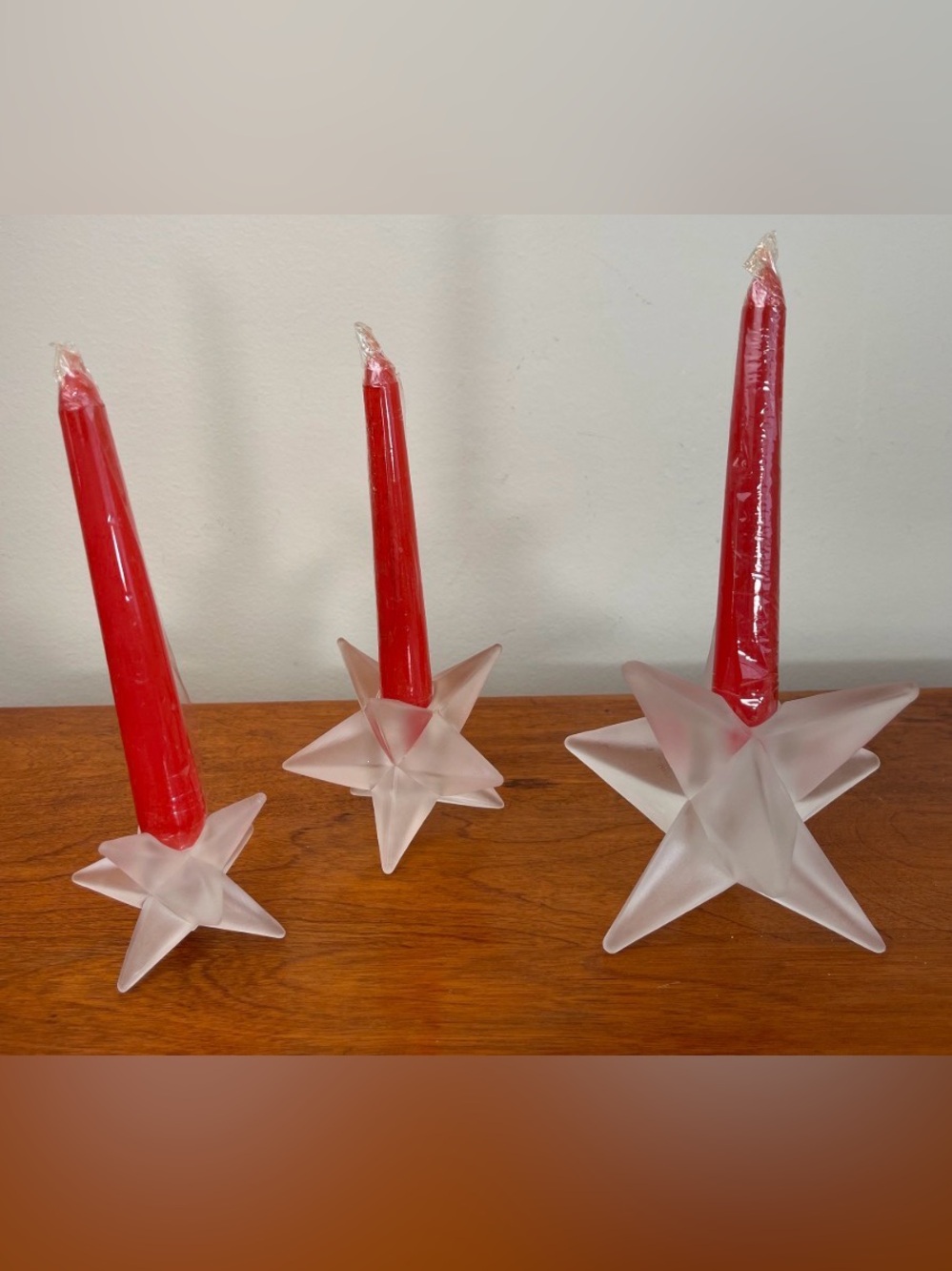 Vintage Star Candleholders | Frosted Clear Glass Christmas Decor - Picture 10 of 10